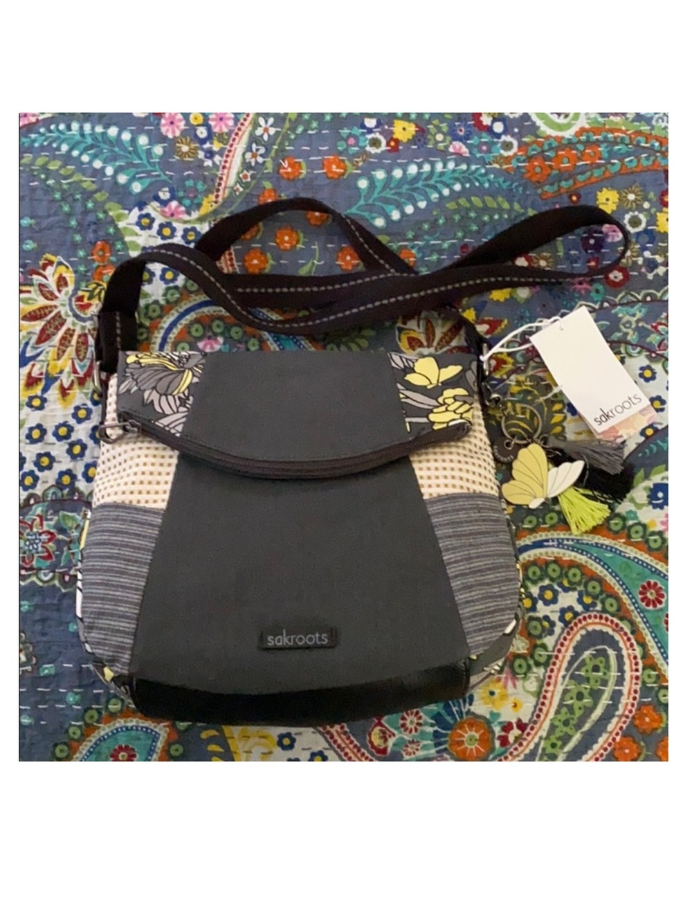 Sakroots Gray Crossbody Bag with Floral Accents